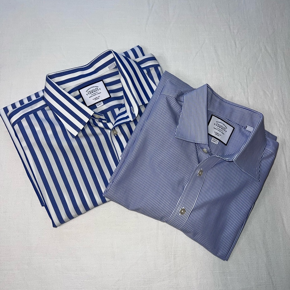 Charles Tyrwhitt Men’s Non Iron Wide Strip & Bengal Stripe Classic Fit 17.5x35